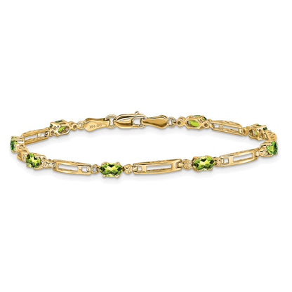 14K Yellow Gold Complete Diamond and Oval Peridot Fancy Link 7 Inch Bracelet