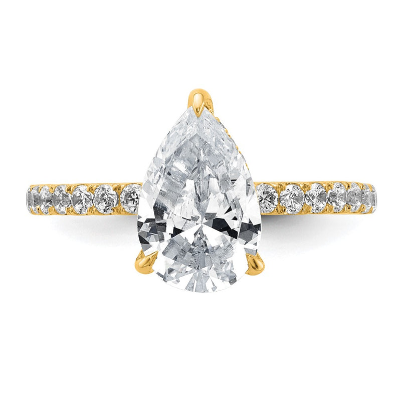 14K Yellow Gold 2 5/8 carat Certified Lab Grown Diamond VS+ F+ Pear Complete Solitaire with Flair Engagement Ring
