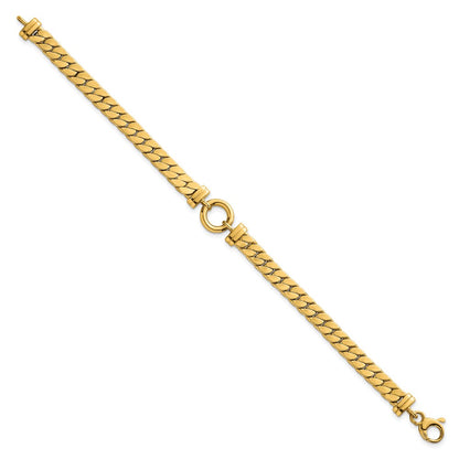 14K Yellow Gold Polished Flat Curb Link with Center Circle Element 7.5 Inch Bracelet