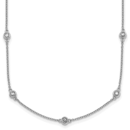 14K White Gold Complete 1/2 carat Bezel-set Diamond and Cable Chain 13-Station 16 Inch Necklace