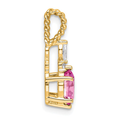 14K Yellow Gold Diamond and 7x5 Oval October/Lab Created Pink Sapphire Twisted Chain Slide