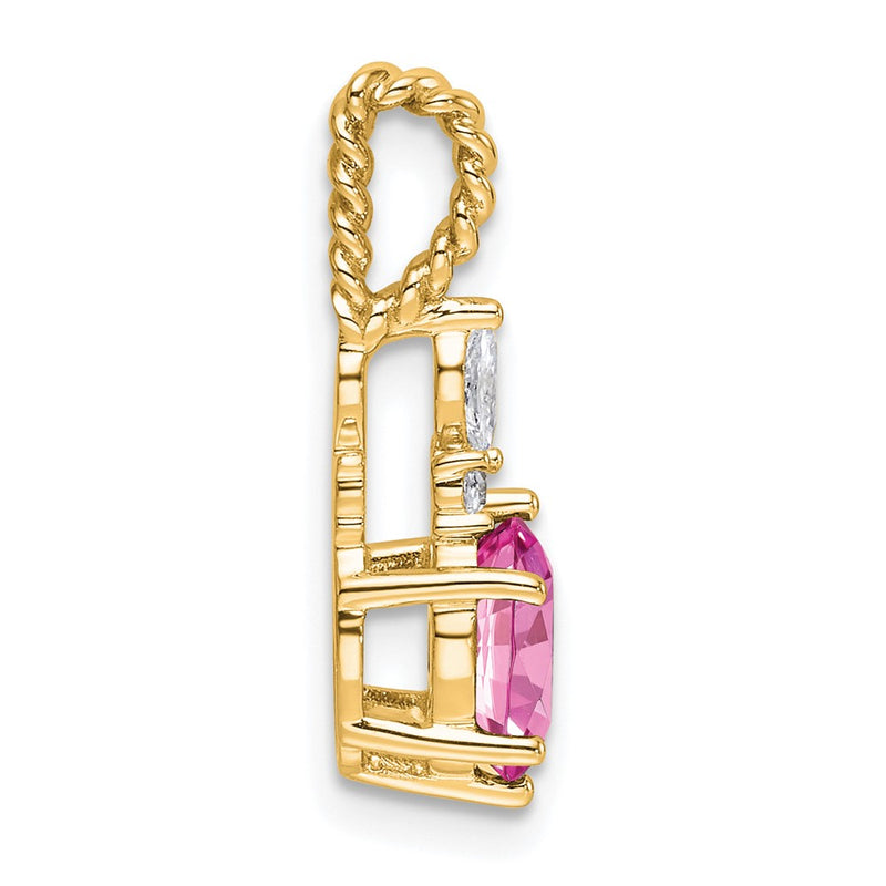 14K Yellow Gold Diamond and 7x5 Oval October/Lab Created Pink Sapphire Twisted Chain Slide