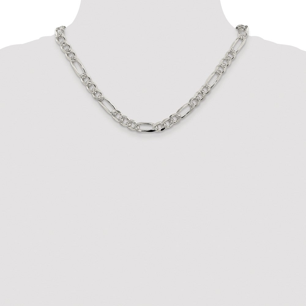 Sterling Silver Rhodium-plated 8mm Pav‚ Flat Figaro Chain Necklace