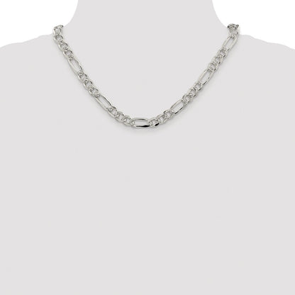 Sterling Silver Rhodium-plated 8mm Pav‚ Flat Figaro Chain Necklace