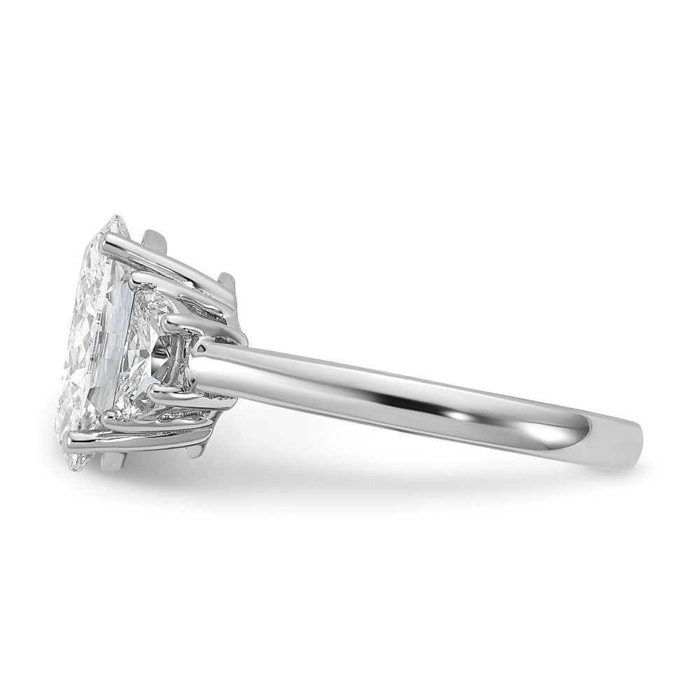 14K White Gold 3 1/8 carat Certified Lab Grown Diamond VS+ F+ Complete Oval and Half Moon Three Stone Engagement Ring