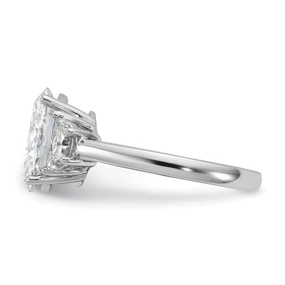 14K White Gold 3 1/8 carat Certified Lab Grown Diamond VS+ F+ Complete Oval and Half Moon Three Stone Engagement Ring