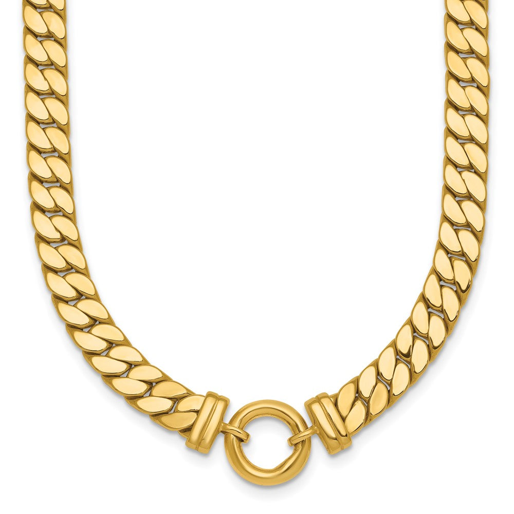 14K Yellow Gold Polished Flat Curb Link with Center Circle Element 18 Inch Necklace