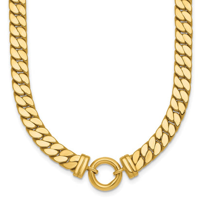 14K Yellow Gold Polished Flat Curb Link with Center Circle Element 18 Inch Necklace