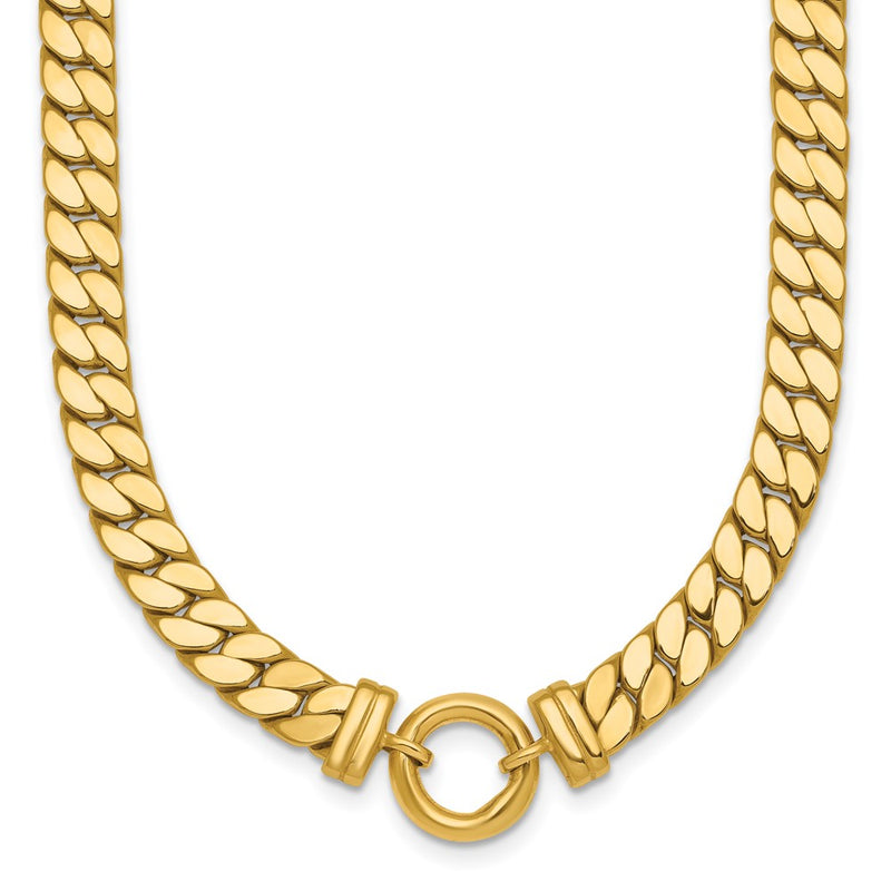 14K Yellow Gold Polished Flat Curb Link with Center Circle Element 18 Inch Necklace