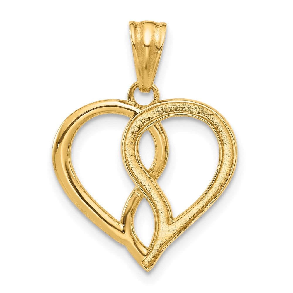 14K Yellow Gold and Rhodium Diamond-cut Infinity Heart Pendant