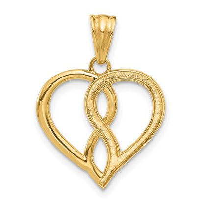 14K Yellow Gold and Rhodium Diamond-cut Infinity Heart Pendant