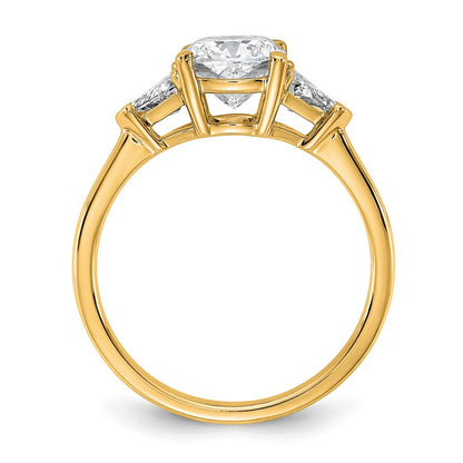 14K Yellow Gold 2 carat Certified Lab Grown Diamond VS+ F+ Cushion and Triangle Complete Three Stone Engagement Ring