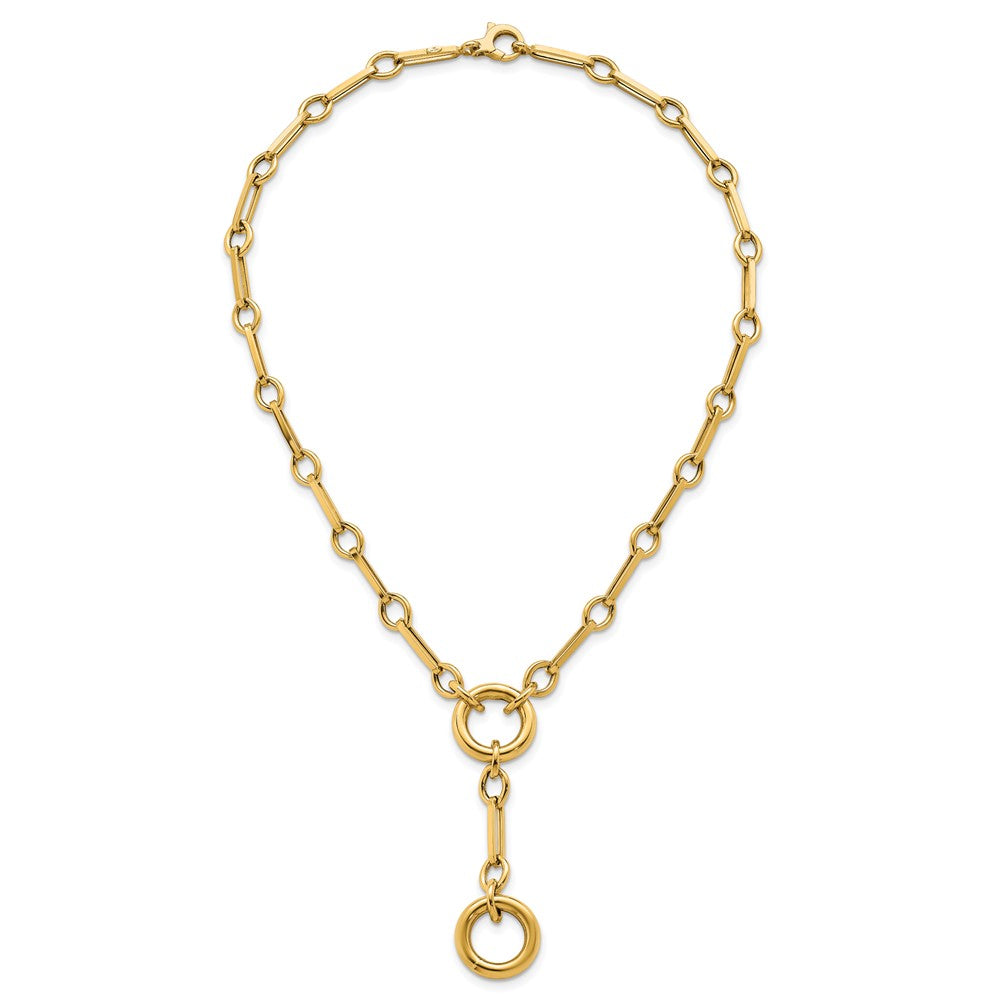 14K Yellow Gold Polished Fancy Long Link with Circles 17.5 Inch Y-Drop Necklace
