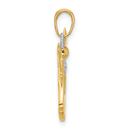 14K Yellow Gold and Rhodium Diamond-cut Angel Pendant