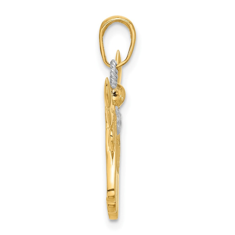 14K Yellow Gold and Rhodium Diamond-cut Angel Pendant