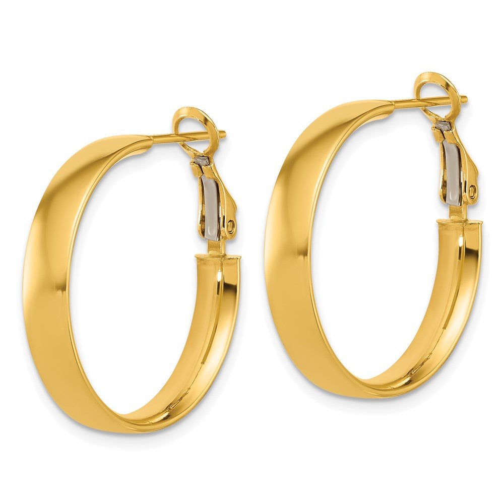 14K Yellow Gold 5x25mm Polished Flat Tube Omega Back Hoop Earrings