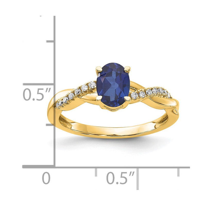 14K Yellow Gold 7x5 Oval September/Lab Created Sapphire and Diamond Size 7 Ring
