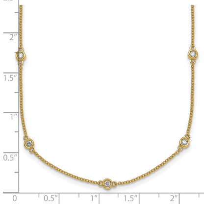 14K Yellow Gold Complete 3/8 carat Bezel-set Diamond and Cable Chain 15-Station 18 Inch Necklace
