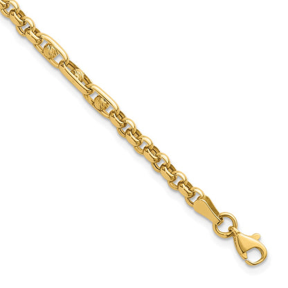 14K Yellow Gold Polished and Diamond-cut 3.9mm Fancy Link 7.5 Inch Bracelet