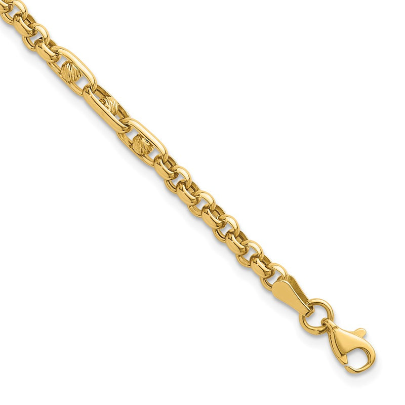 14K Yellow Gold Polished and Diamond-cut 3.9mm Fancy Link 7.5 Inch Bracelet