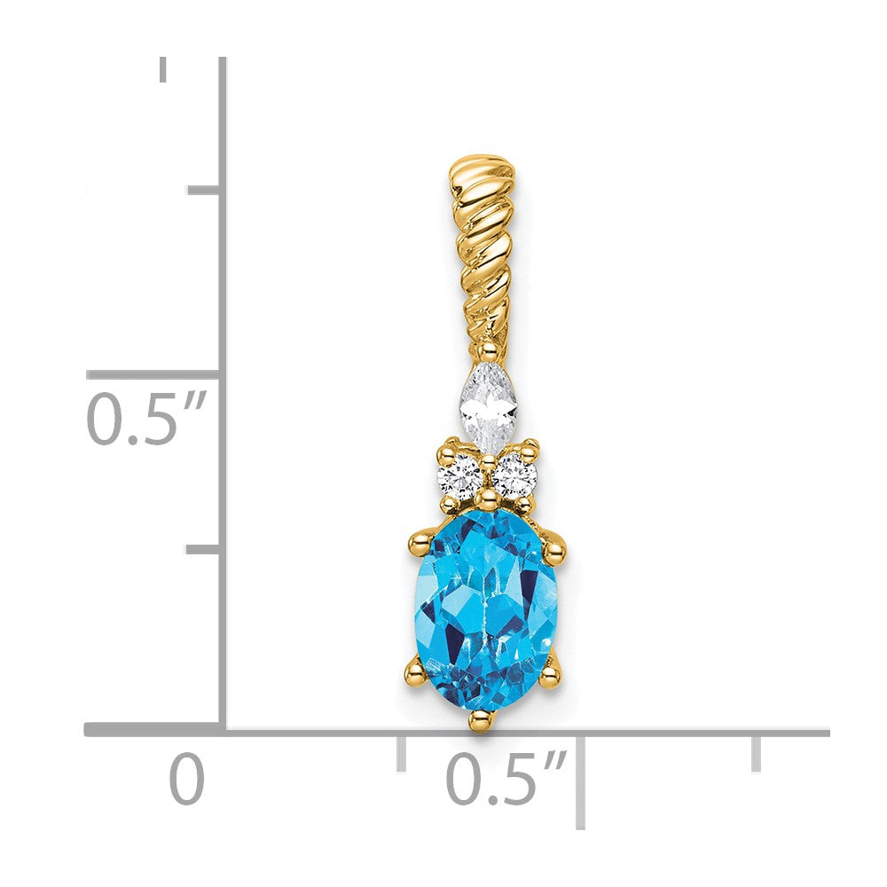 14K Yellow Gold Diamond and 7x5 Oval December/Blue Topaz Twisted Chain Slide