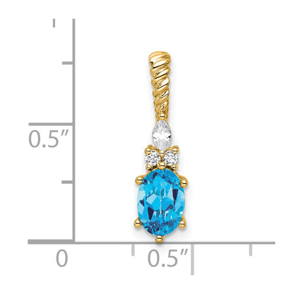 14K Yellow Gold Diamond and 7x5 Oval December/Blue Topaz Twisted Chain Slide
