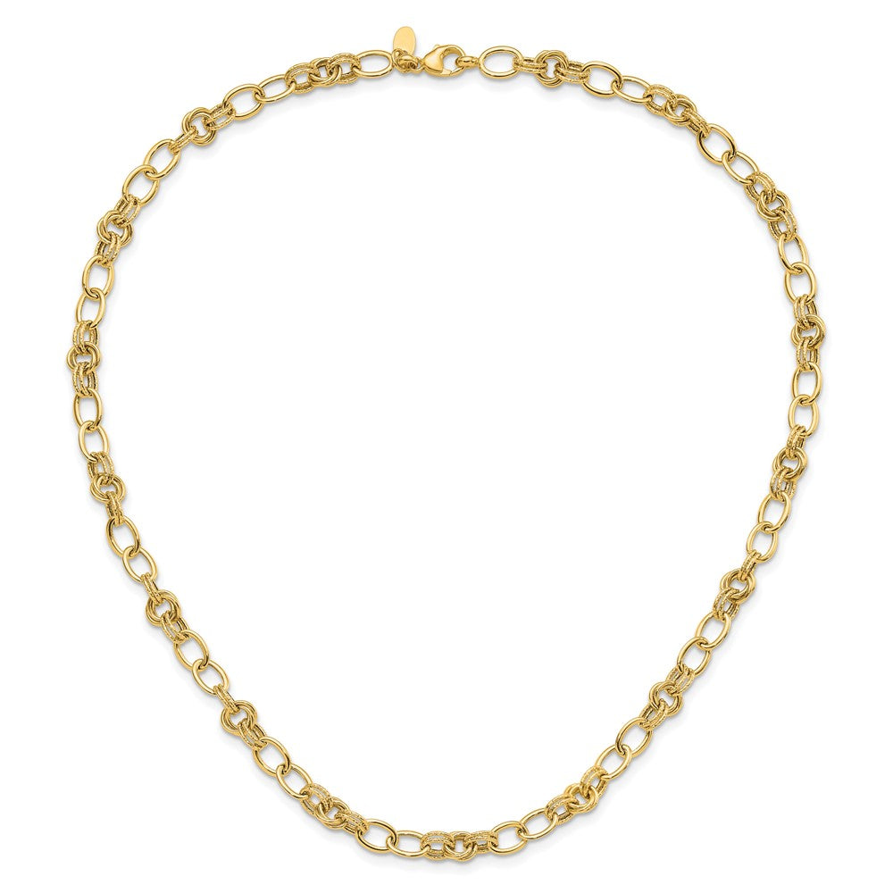 14K Yellow Gold Polished and Textured 6mm Fancy Link 18.5 Inch Necklace