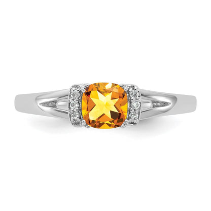 14K White Gold Polished Diamond and Citrine Fashion Ring
