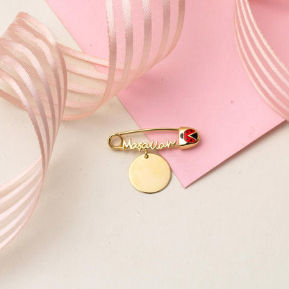 14K Green Gold Personalized Custom Text Mashallah Safety Pin