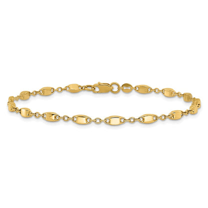 14K Yellow Gold Polished Fancy Square Link 7.5 Inch Bracelet