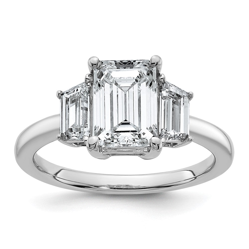 14K White Gold 3/4ct Lab Grown Dia VS+ F+ Semi Mount Emerald Center Ring
