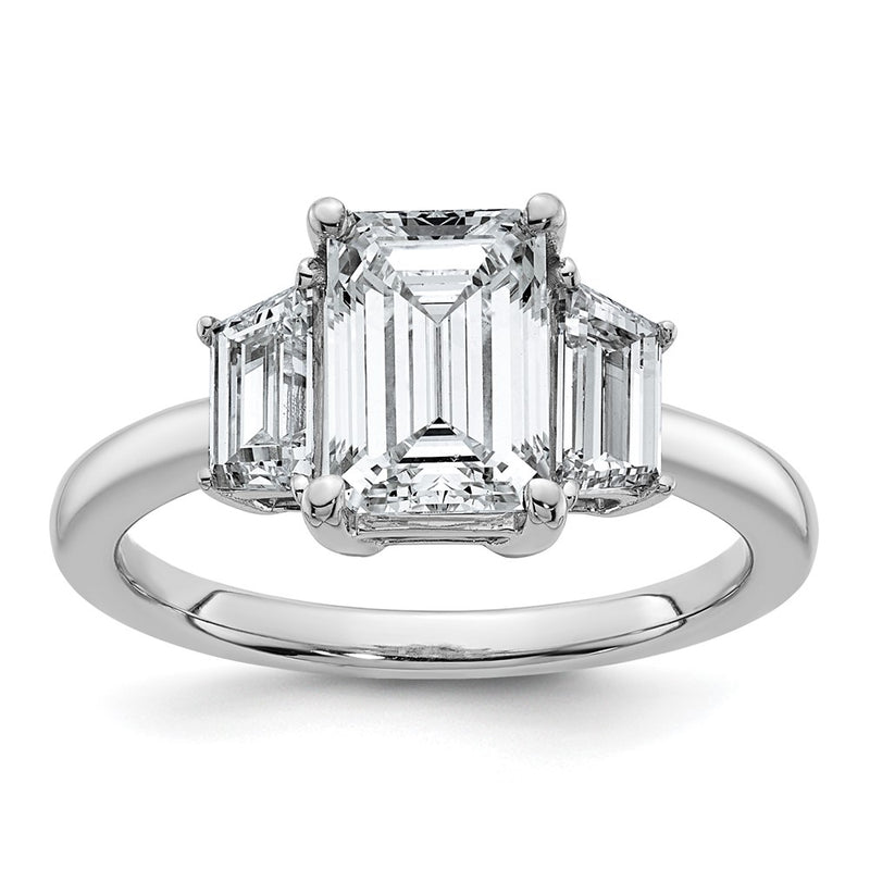 14K White Gold 3/4ct Lab Grown Dia VS+ F+ Semi Mount Emerald Center Ring