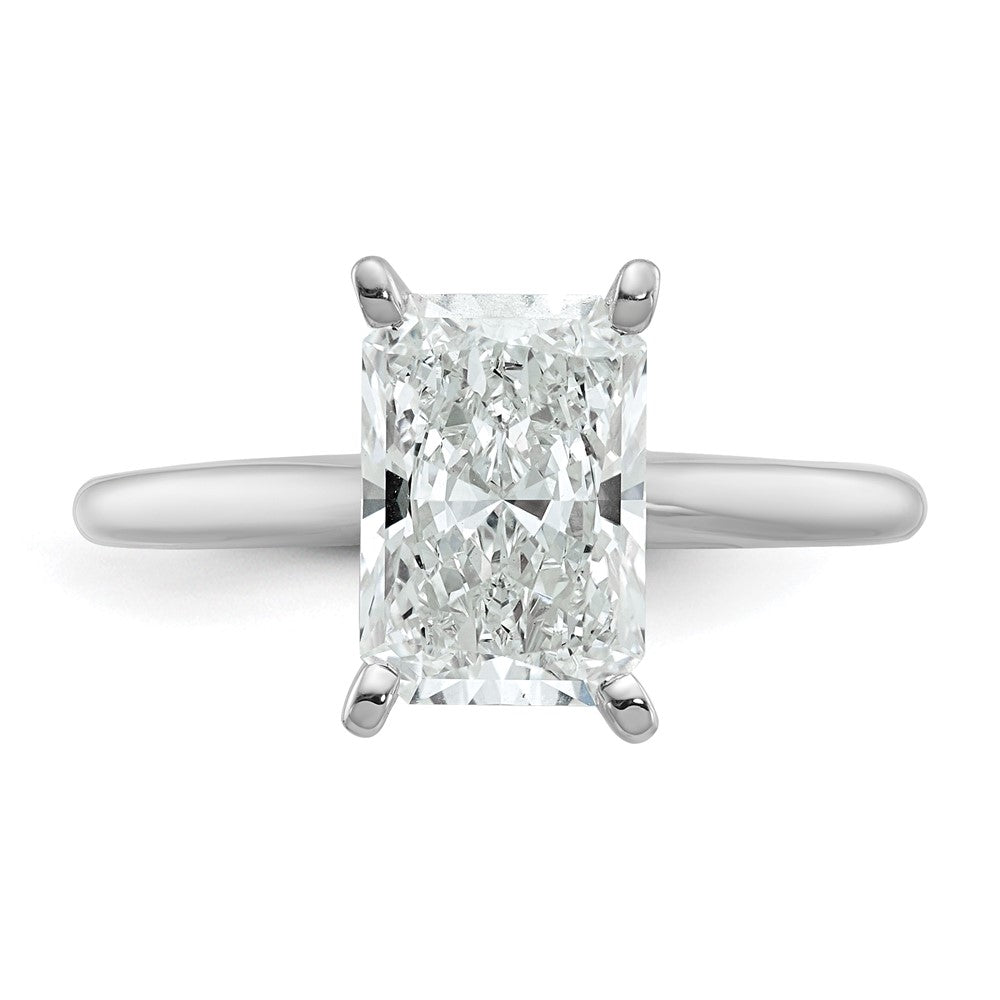 14K White Gold 2 1/2 carat Certified Lab Grown Diamond VS+ F+ Radiant Solitaire Complete Engagement Ring
