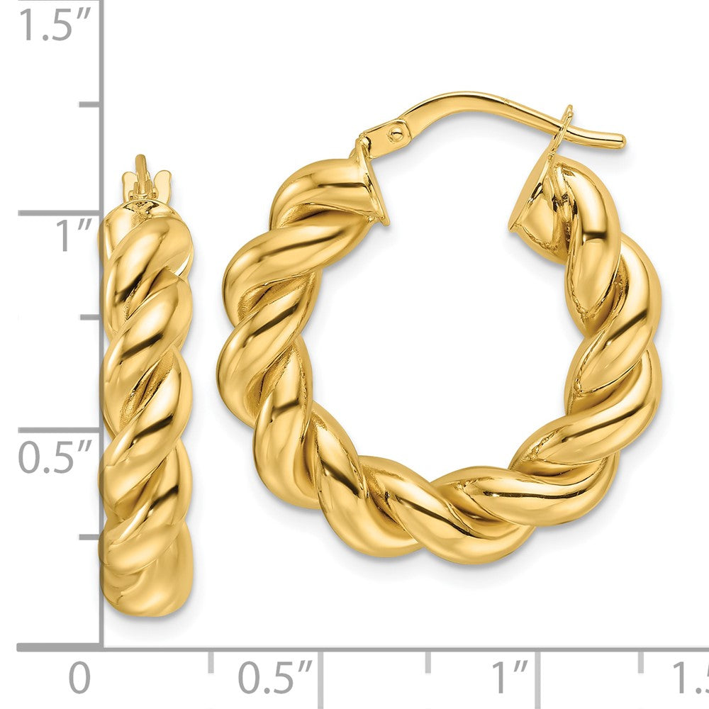 14K Yellow Gold Polished 5.3mm Hollow Twisted Round Hoop Earrings