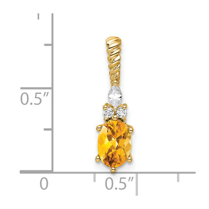 14K Yellow Gold Diamond and 7x5 Oval November/Citrine Twisted Chain Slide