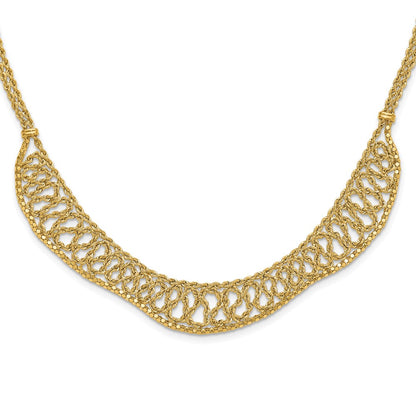 14K Yellow Gold Diamond-cut Braided Rope Chain Fancy Front Drape 17.25 Inch Necklace