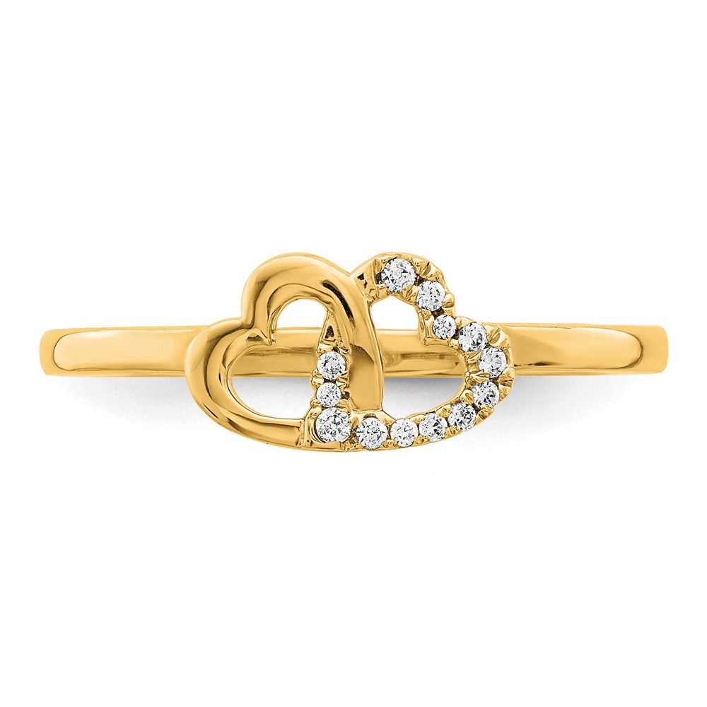 14K Yellow Gold Diamond Double Heart Ring