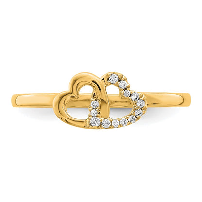 14K Yellow Gold Diamond Double Heart Ring