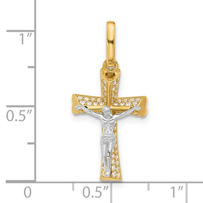 14K Two-Tone Gold Two-tone Polished CZ Crucifix with Heart Ends Pendant