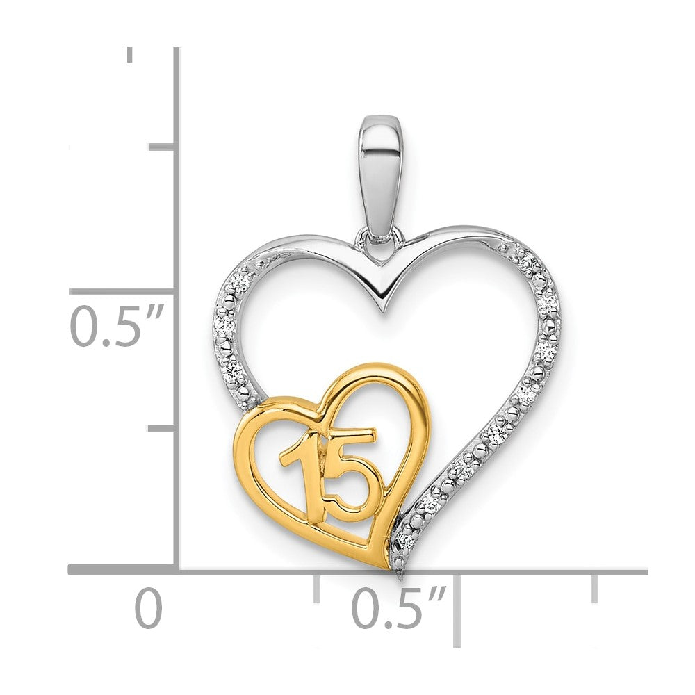 14K Two-Tone Gold Two-tone Polished 1/20 carat Diamond Quinceanera 15 Heart Pendant