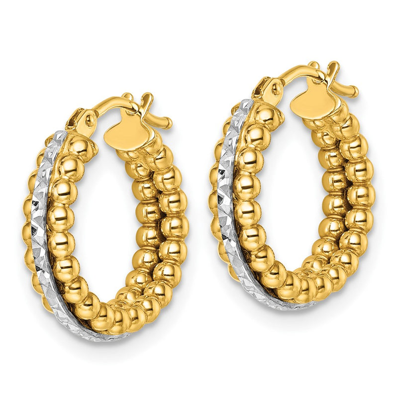 14K Two-Tone Gold Two Tone Polished and Diamond-cut Beaded Hoop Earrings