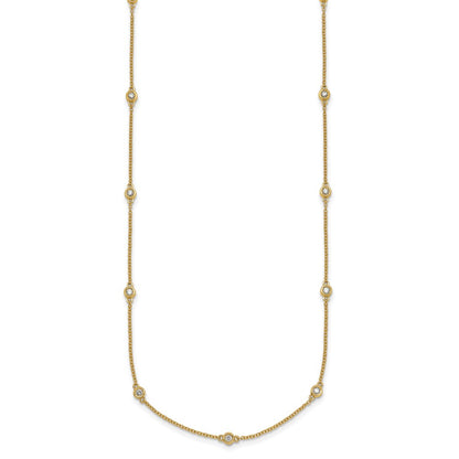 14K Yellow Gold Complete 1/3 carat Bezel-set Diamond and Cable Chain 13-Station 16 Inch Necklace