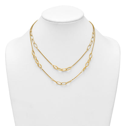 14K Yellow Gold Polished and Textured Woven Double Strand with Oval Links 17.5 Inch Necklace