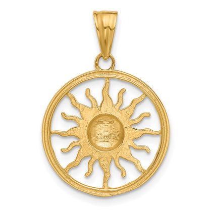 14K Yellow Gold and Rhodium Diamond-cut Sun Pendant