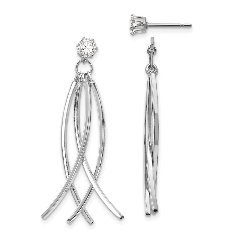 14K White Gold Curved Dangle Jackets with 4mm CZ Stud Earrings