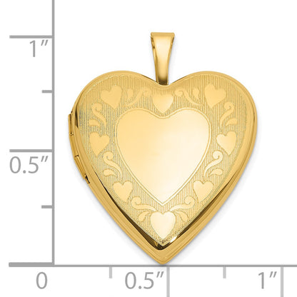 14K Yellow Gold Textured and Polished Heart Border 20mm Heart Locket