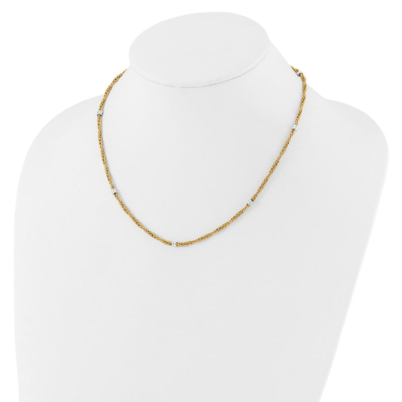 14K Two-Tone Gold Two-tone Polished 3.8mm Fancy Beaded 7-Station 18 Inch Necklace