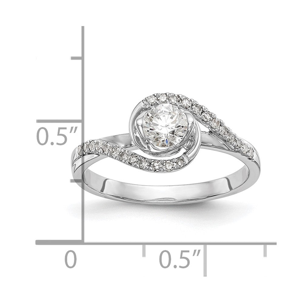 14K White Gold By-Pass (Holds 1/3 carat (4.5mm) Round Center) 1/6 carat Diamond Semi-mount Engagement Ring