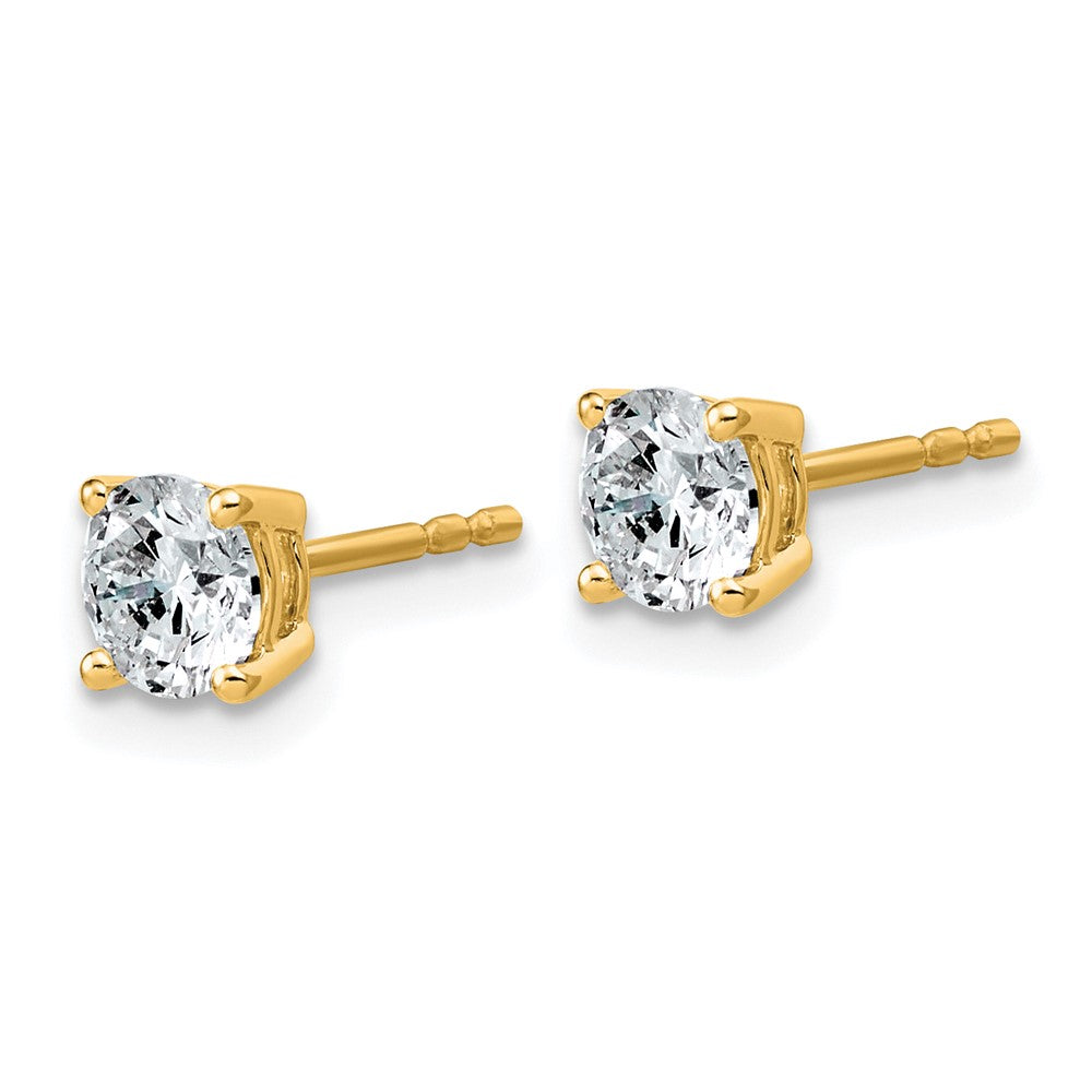 14K Yellow Gold 1 carat Lab Grown Diamond VS+ F+ Round Complete Four Prong Lightweight Stud Earrings