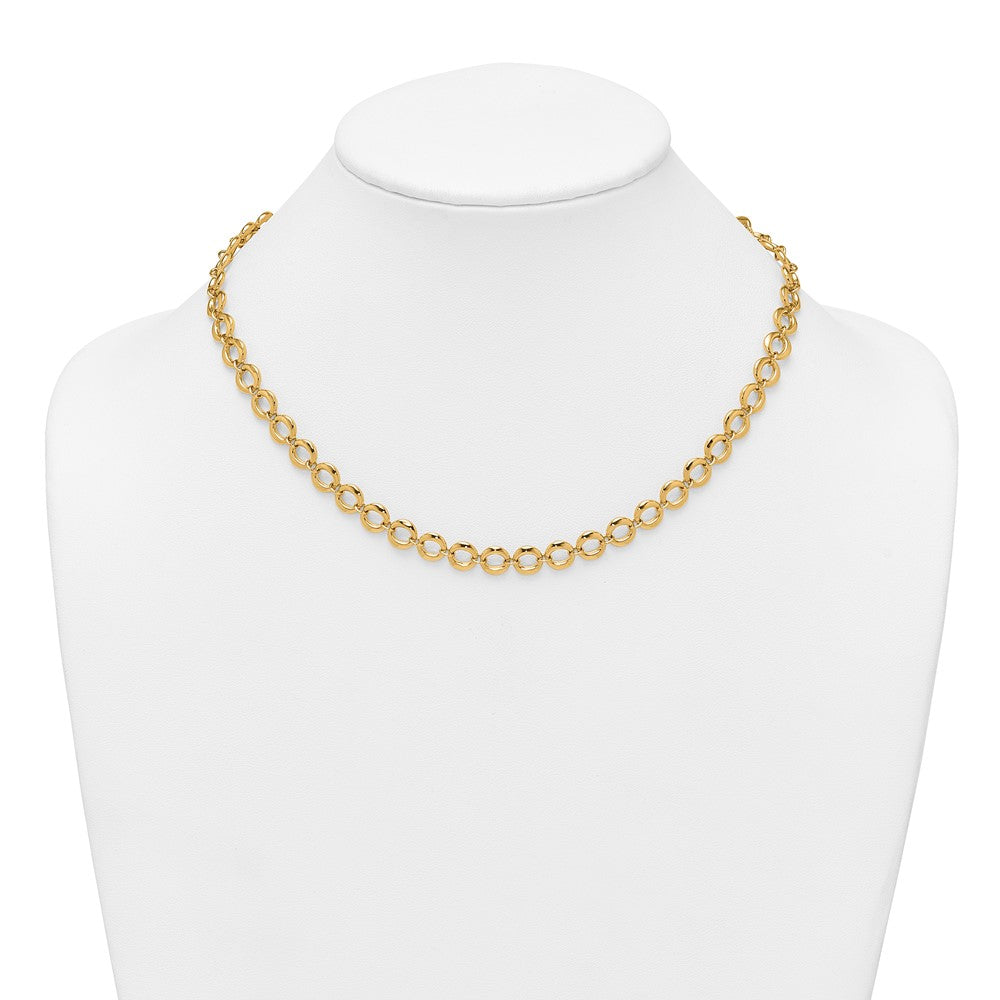 14K Yellow Gold Polished 8mm Fancy Circle Link 18 Inch Necklace